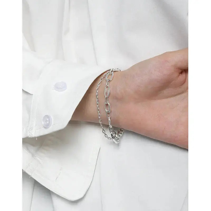 Lovcia Fashion Double Layers Pig Nose Curb Chain 925 Sterling Silver Bracelet-Bracelets-Silver-Silver