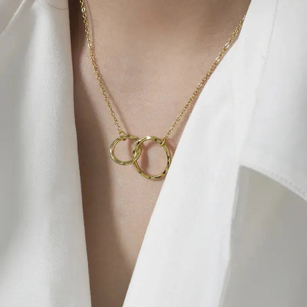 Lovcia Fashion Double Mother Child Circles Cross 925 Sterling Silver Necklace-Necklaces-Rhodium-Rhodium