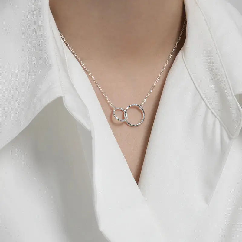 Lovcia Fashion Double Mother Child Circles Cross 925 Sterling Silver Necklace-Necklaces-Rhodium-Rhodium