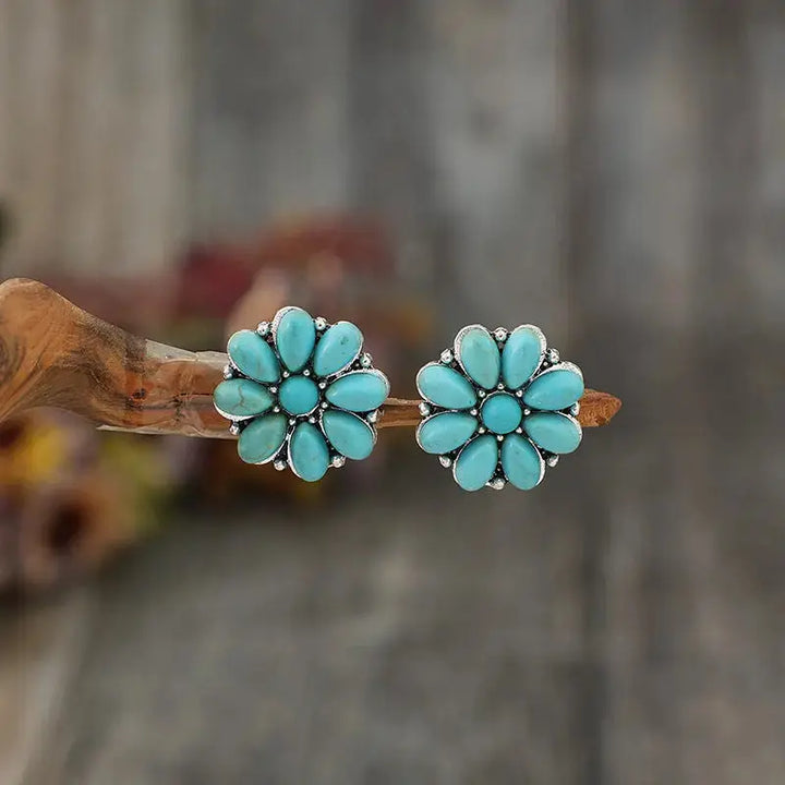 LOVCIA Turquoise Blossom Alloy Stud Earrings for Women