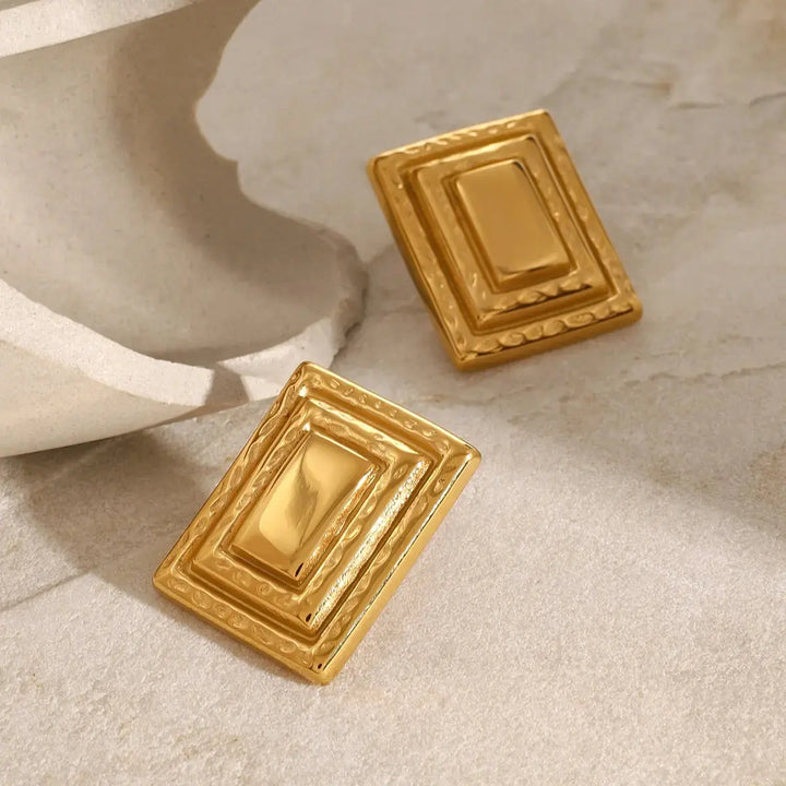 LOVCIA Glamorous 18K Gold-Plated Stainless Steel Geometric Earrings for Women