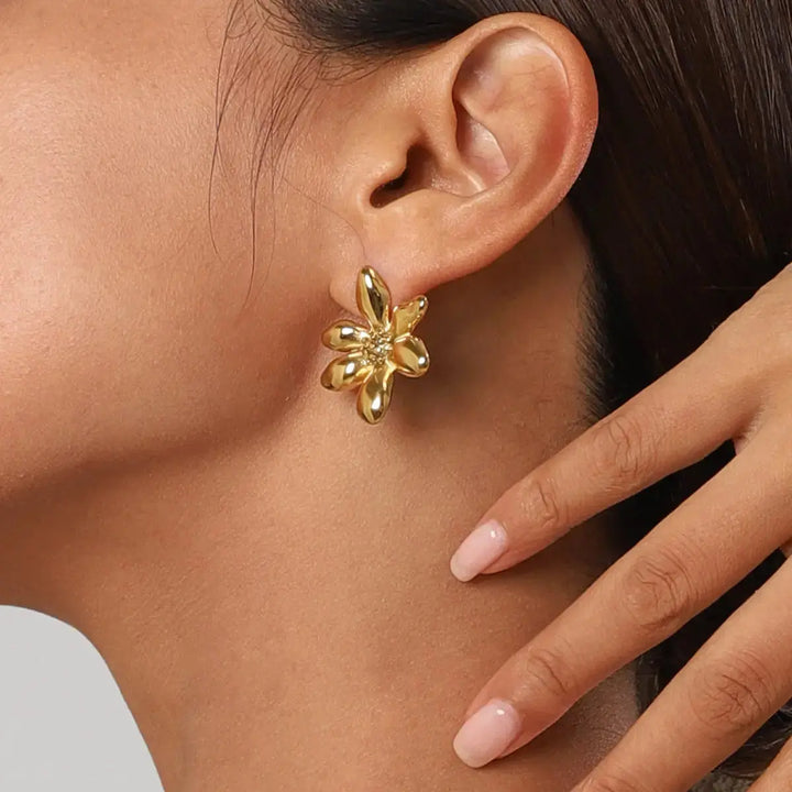 LOVCIA Golden Blossom Stainless Steel Earrings for Women