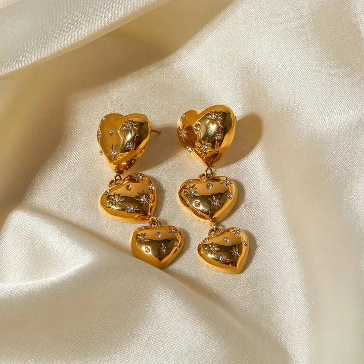 LOVCIA Sparkling Heart Rhinestone Gold-Plated Earrings for Women