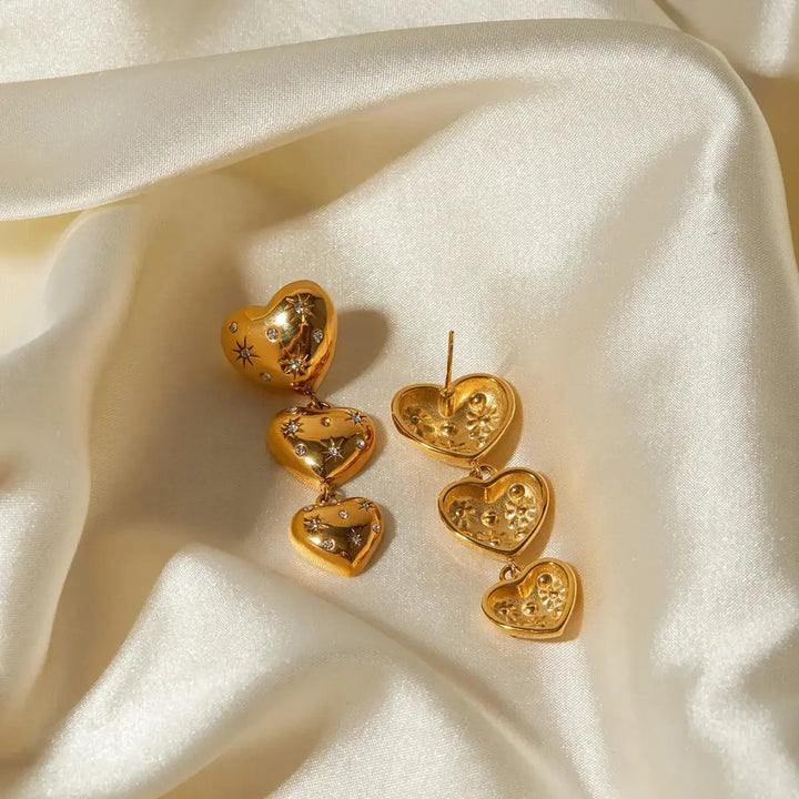 LOVCIA Sparkling Heart Rhinestone Gold-Plated Earrings for Women