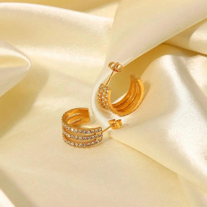 LOVCIA Elegant Gold-Plated Zircon Stainless Steel Hoop Earrings for Women