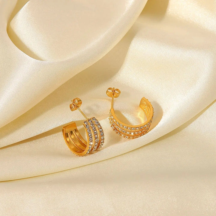 LOVCIA Elegant Gold-Plated Zircon Stainless Steel Hoop Earrings for Women