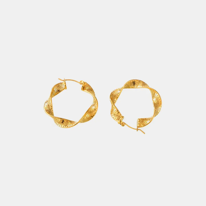 LOVCIA Golden Twisted Titanium Hoop Earrings for Women