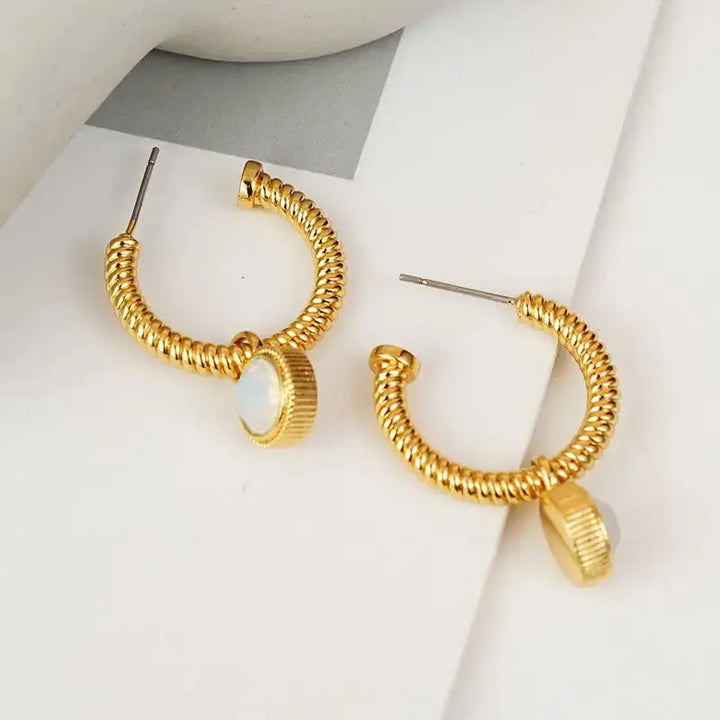 LOVCIA Cat's Eye Stone Gold-Plated Rope Earrings for Women