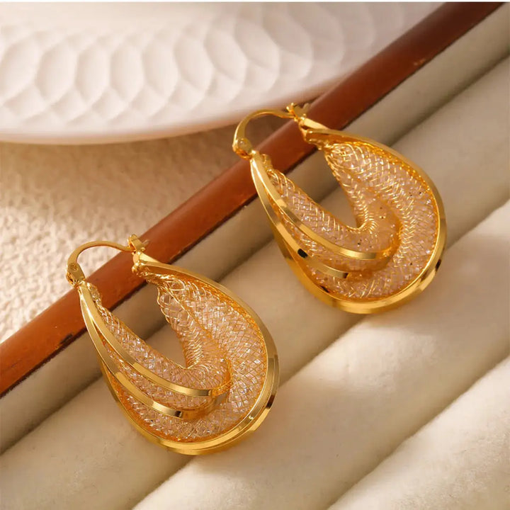 LOVCIA Elegant U-Shaped Copper & Glass Stone Earrings for Women