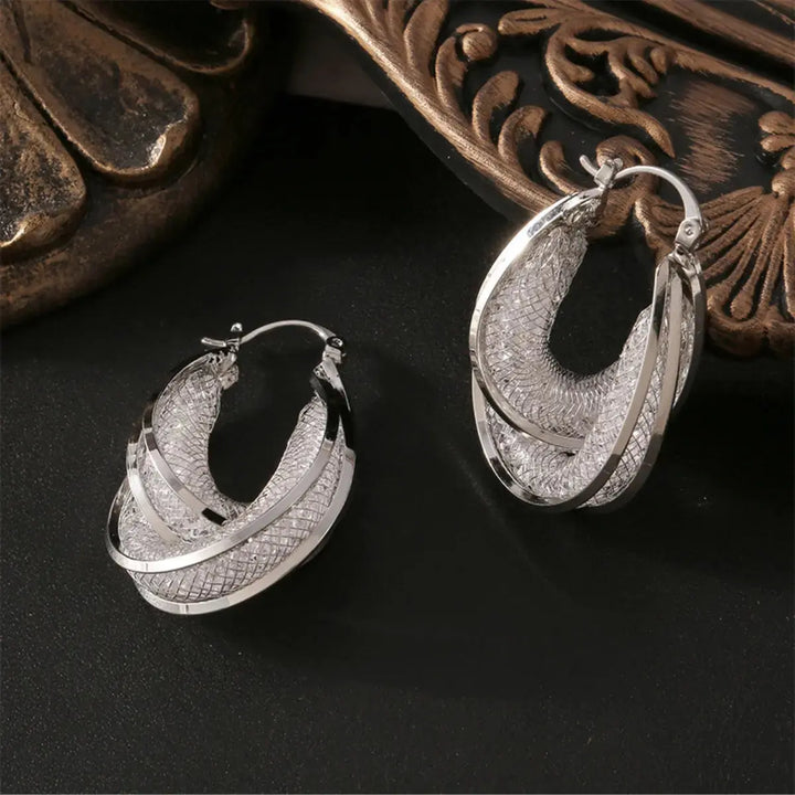 LOVCIA Elegant U-Shaped Copper & Glass Stone Earrings for Women