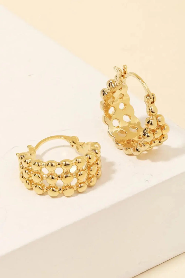 LOVCIA Glam Metallic Beaded Hoop Earrings with Pincatch Design for Women