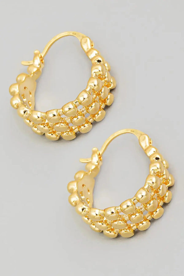 LOVCIA Glam Metallic Beaded Hoop Earrings with Pincatch Design for Women