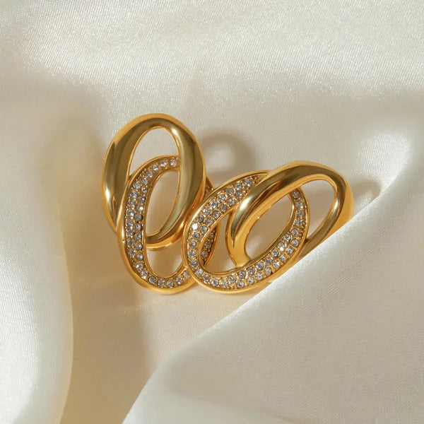 LOVCIA 18K Gold-Plated Rhinestone Double-Hoop Stainless Steel Earrings for Women