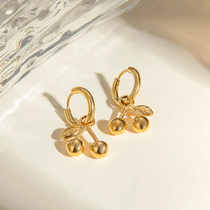 LOVCIA Gleaming Gold-Plated Cherry Dangle Earrings for Women