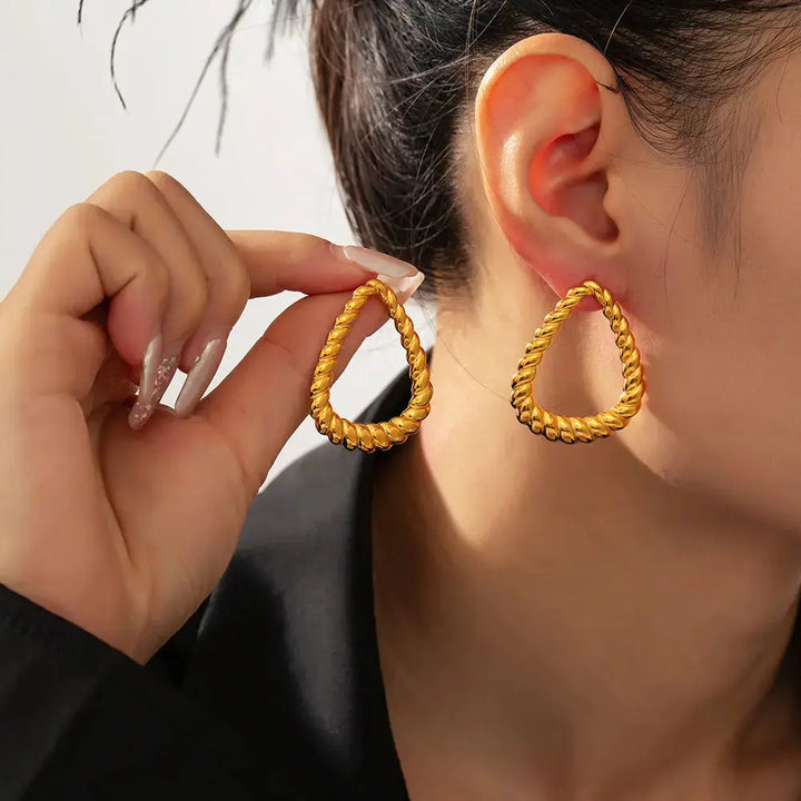 LOVCIA Elegant 18K Gold-Plated Twist Hoop Earrings for Women