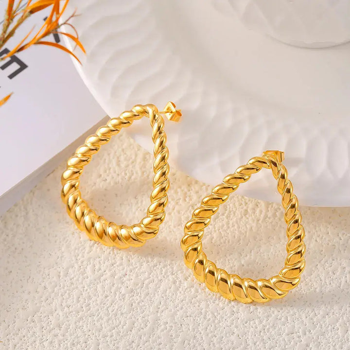 LOVCIA Elegant 18K Gold-Plated Twist Hoop Earrings for Women