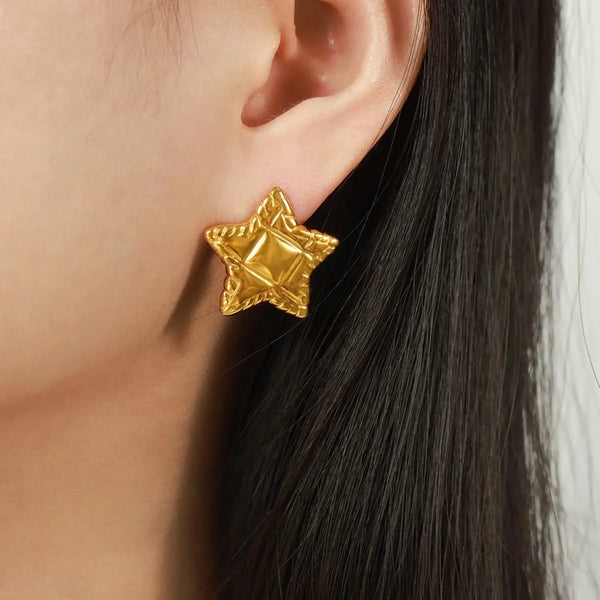 LOVCIA Elegant Titanium Steel Star Studs in 18K Gold and Silver Finish for Women