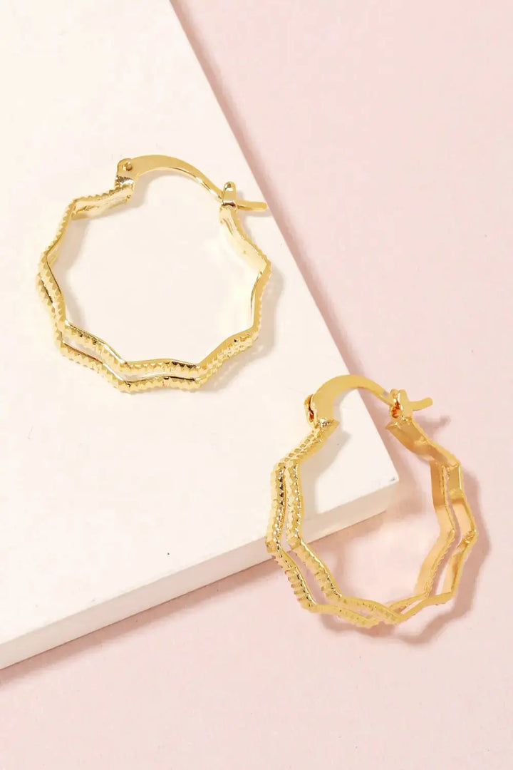 LOVCIA Chic Wavy Pincatch Brass Hoop Earrings for Women