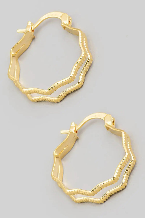 LOVCIA Chic Wavy Pincatch Brass Hoop Earrings for Women