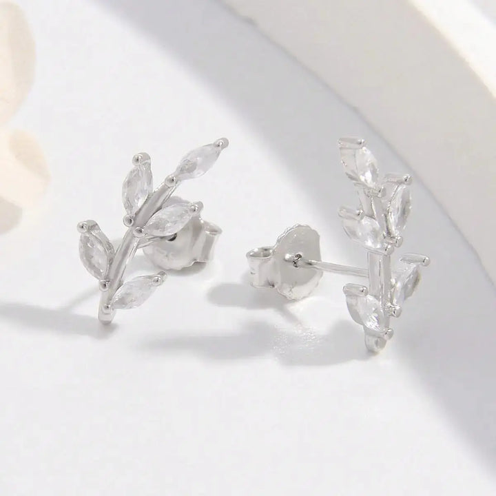 LOVCIA Elegant Zircon Leaf Design Sterling Silver Earrings for Women