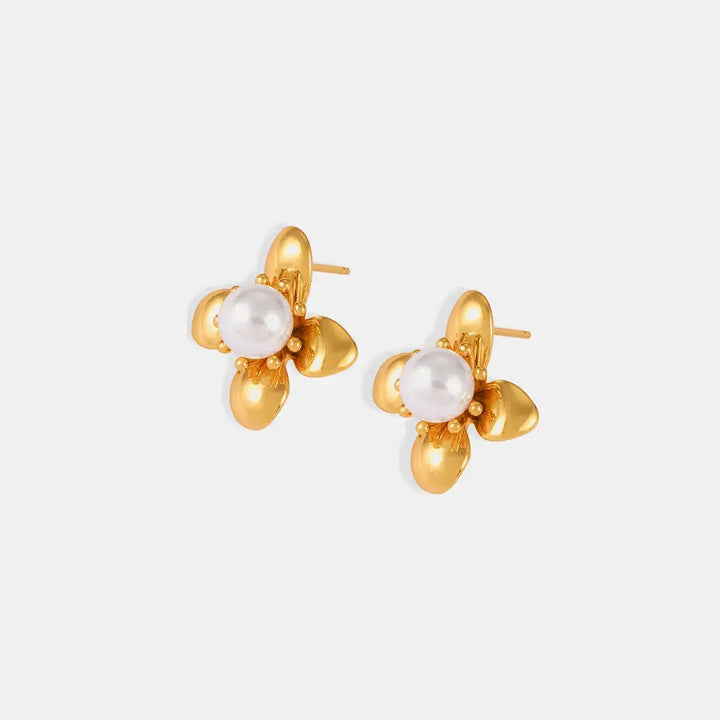 LOVCIA Elegant Flower Earrings with Synthetic Pearl and Titanium Steel for Women