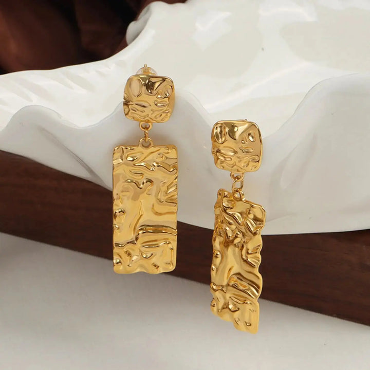 LOVCIA Gleaming Geometric Gold-Plated Titanium Earrings for Women