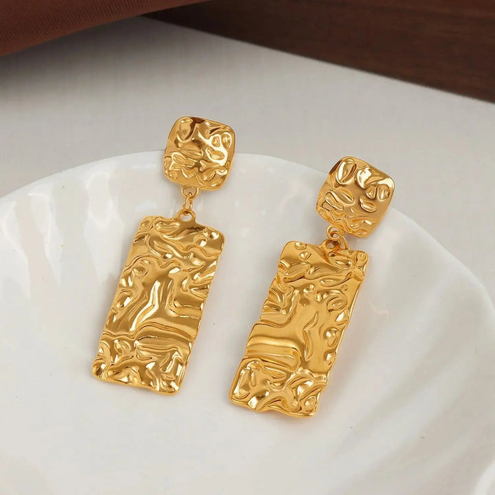 LOVCIA Gleaming Geometric Gold-Plated Titanium Earrings for Women