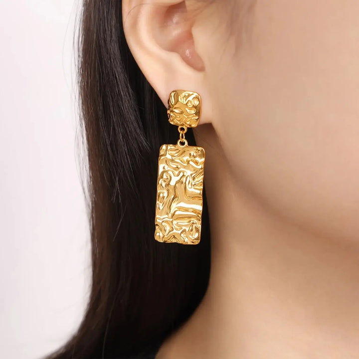 LOVCIA Gleaming Geometric Gold-Plated Titanium Earrings for Women