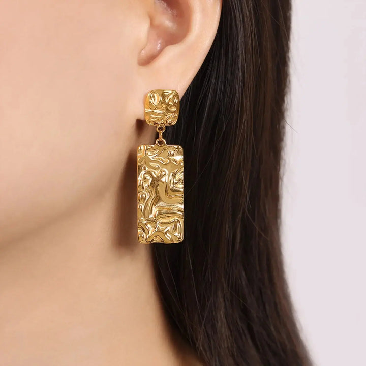 LOVCIA Gleaming Geometric Gold-Plated Titanium Earrings for Women