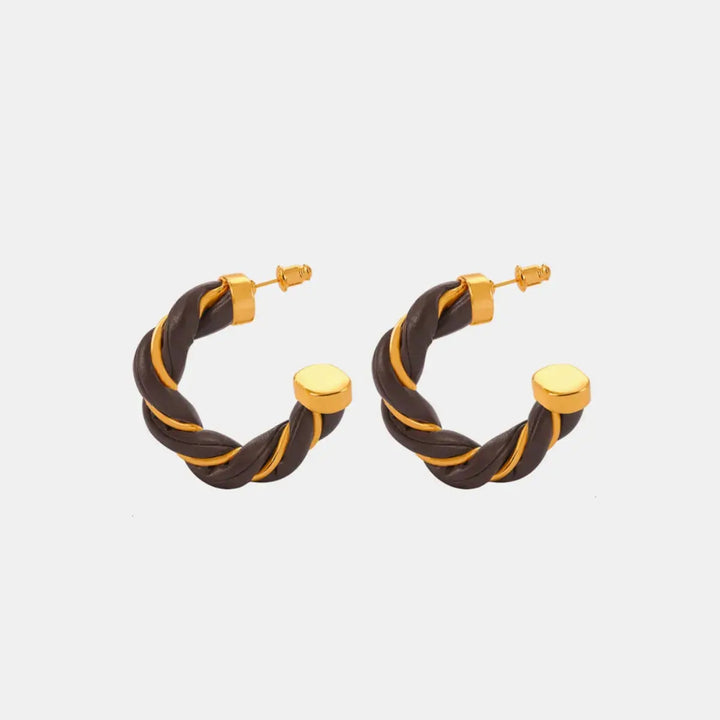 LOVCIA Braided Leather Gold-Plated C-Hoop Earrings for Women