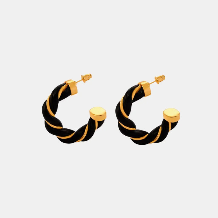 LOVCIA Braided Leather Gold-Plated C-Hoop Earrings for Women