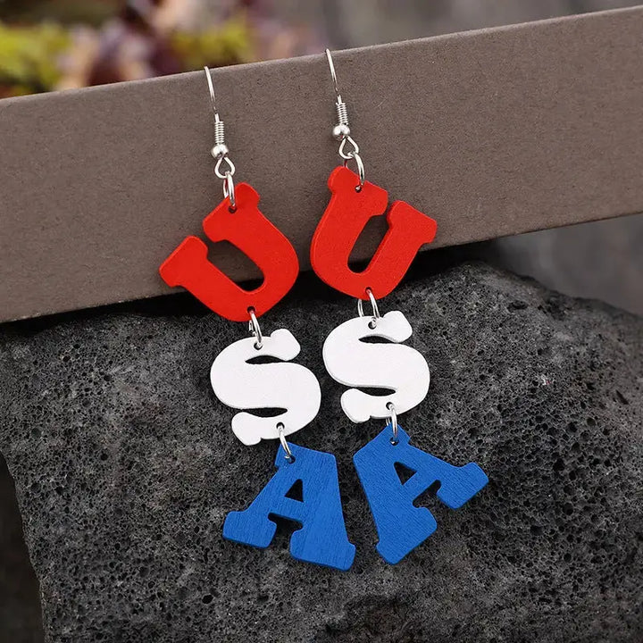 LOVCIA Patriotic Wooden Alphabet Earrings for Women