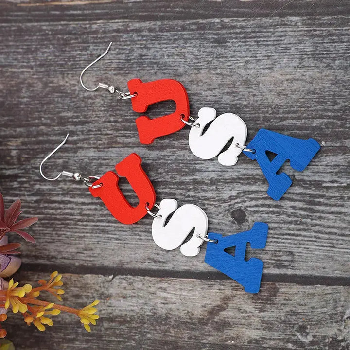 LOVCIA Patriotic Wooden Alphabet Earrings for Women