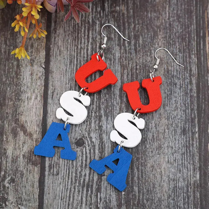 LOVCIA Patriotic Wooden Alphabet Earrings for Women