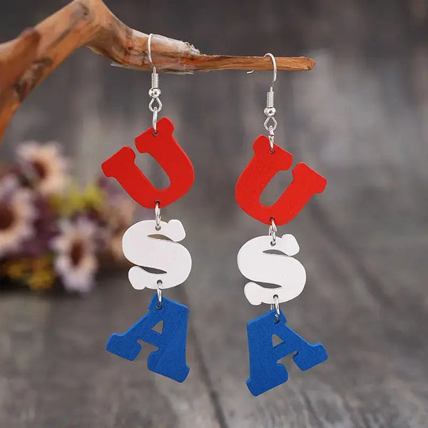 LOVCIA Patriotic Wooden Alphabet Earrings for Women