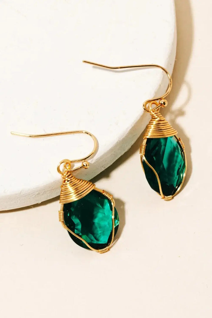 LOVCIA Elegant Wire Wrapped Glass Gem Drop Earrings for Women