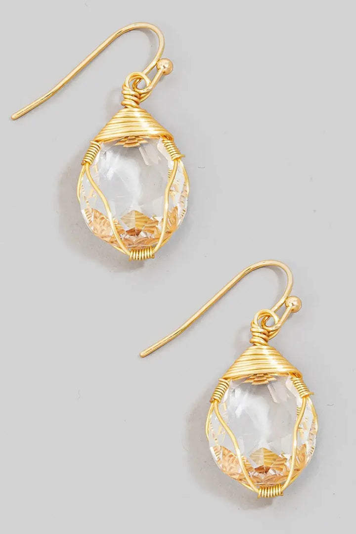 LOVCIA Elegant Wire Wrapped Glass Gem Drop Earrings for Women