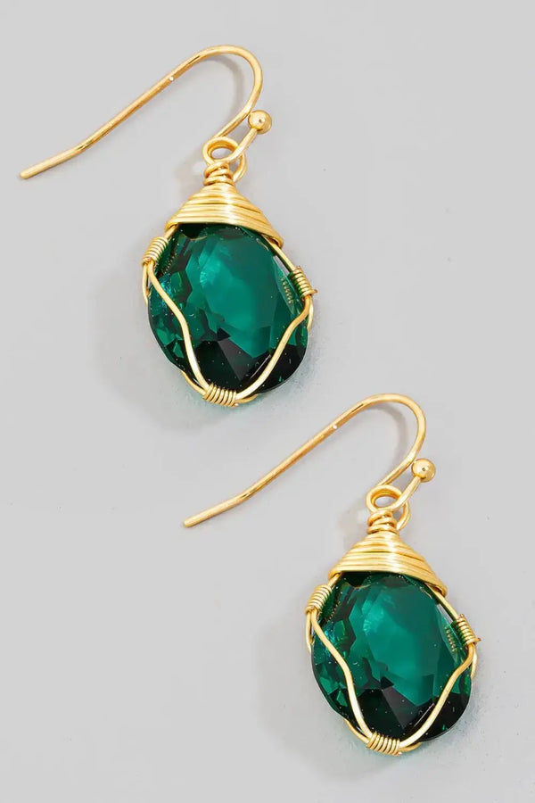 LOVCIA Elegant Wire Wrapped Glass Gem Drop Earrings for Women