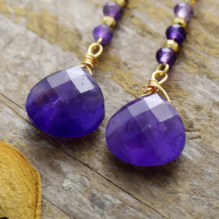 LOVCIA Elegant Amethyst Gold-Plated Dangle Earrings for Women