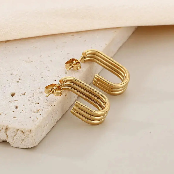 LOVCIA Golden Geometric Titanium Steel Earrings for Women