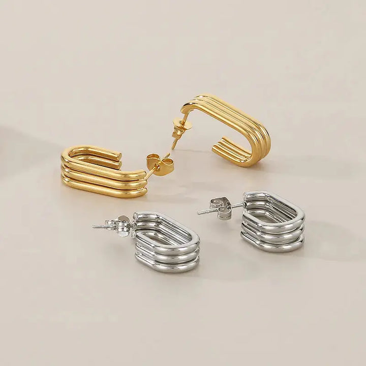 LOVCIA Golden Geometric Titanium Steel Earrings for Women