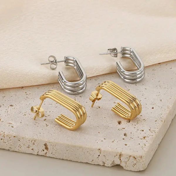 LOVCIA Golden Geometric Titanium Steel Earrings for Women