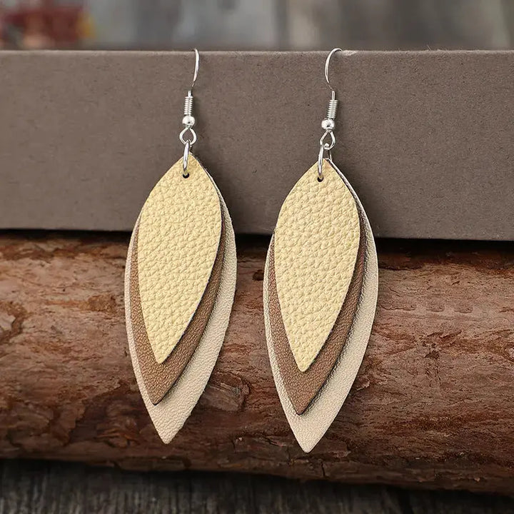 LOVCIA Elegant Leaf-Shaped PU Leather Earrings for Women