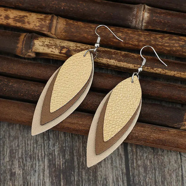 LOVCIA Elegant Leaf-Shaped PU Leather Earrings for Women