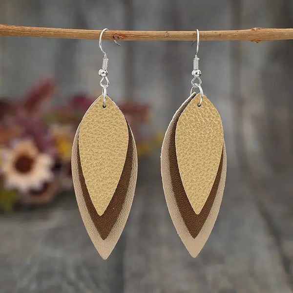 LOVCIA Elegant Leaf-Shaped PU Leather Earrings for Women