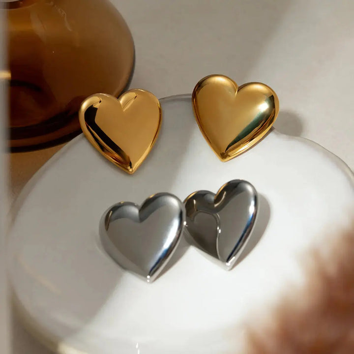 LOVCIA Golden Heart Stainless Steel Stud Earrings for Women