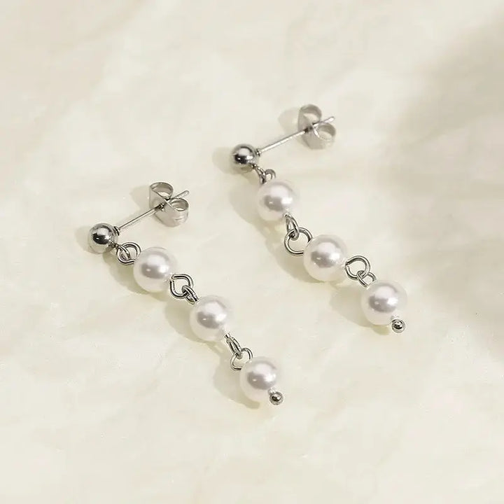 LOVCIA Elegant Freshwater Pearl Drop Earrings with Stainless Steel for Women