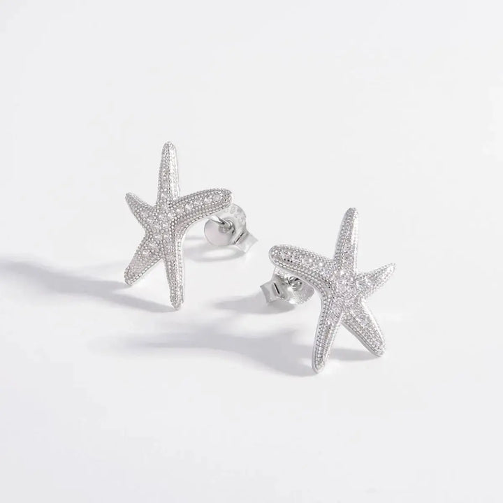 LOVCIA Platinum-Plated Sterling Silver Starfish Earrings with Inlaid Zircon for Women