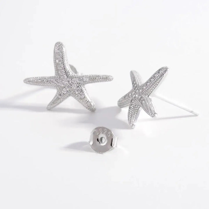 LOVCIA Platinum-Plated Sterling Silver Starfish Earrings with Inlaid Zircon for Women