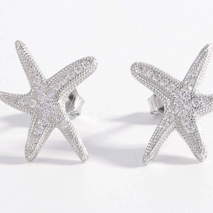 LOVCIA Platinum-Plated Sterling Silver Starfish Earrings with Inlaid Zircon for Women